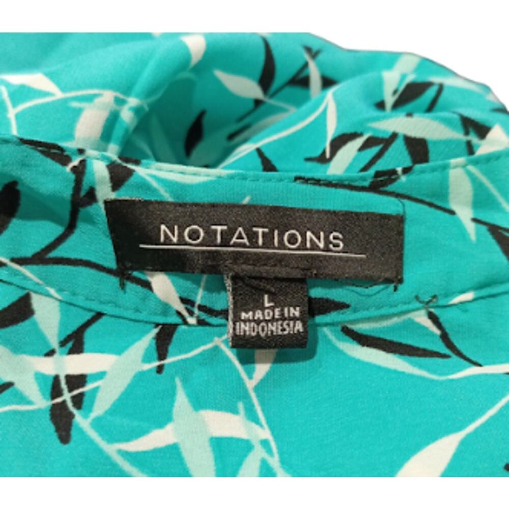 Teal Notations Blouse With Leaf Pattern Size Large - image 3